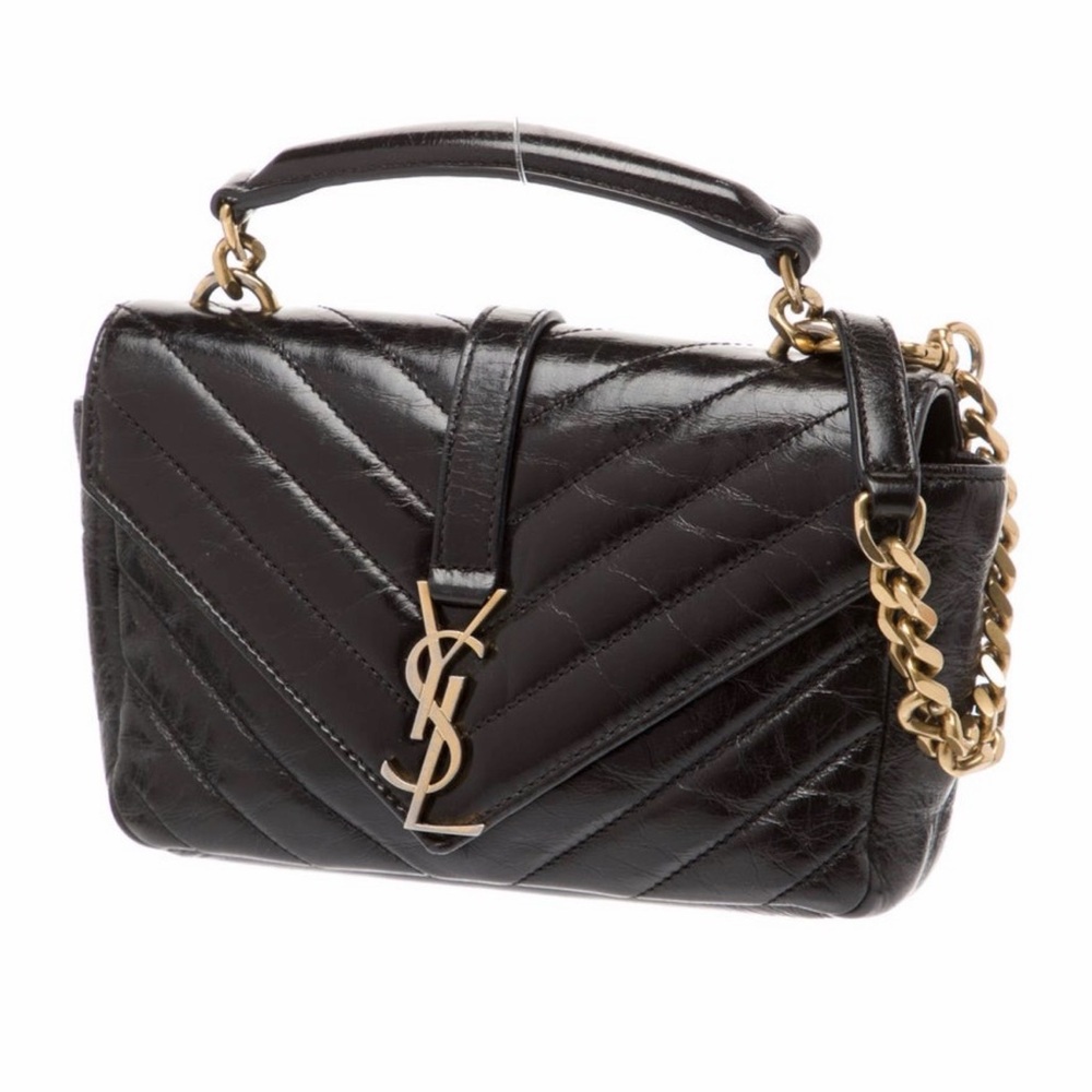 Saint Laurent YSL Chevron College Mini Top Handle Black Bag - Picture 3 of 5